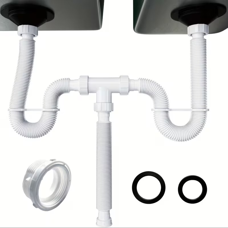 Double Sink Adjustable Flexible Drain Hose Set